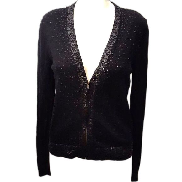 J. Crew sweater black Merino wool zip front cardigan s m j.crew luxury classic - Picture 1 of 5